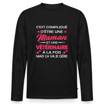 maman et vétérinaire - T-shirt manches longues Premium bio Homme - noir - Devant - Nico (187cm)