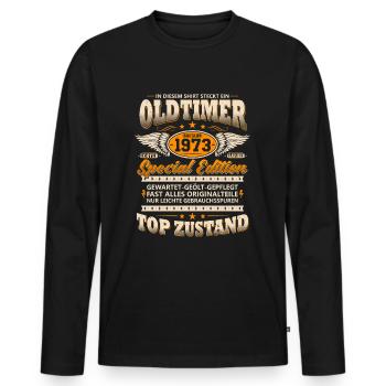 Baujahr 1973 - In diesem Shirt steckt ein Oldtimer - Männer Premium Bio Langarmshirt - Schwarz - Vorne - Nico (187cm)