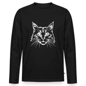 Cat, Cat Motif, Cat Face - Men's Premium Organic Long Sleeve Shirt - black - Front - Nico (187cm)