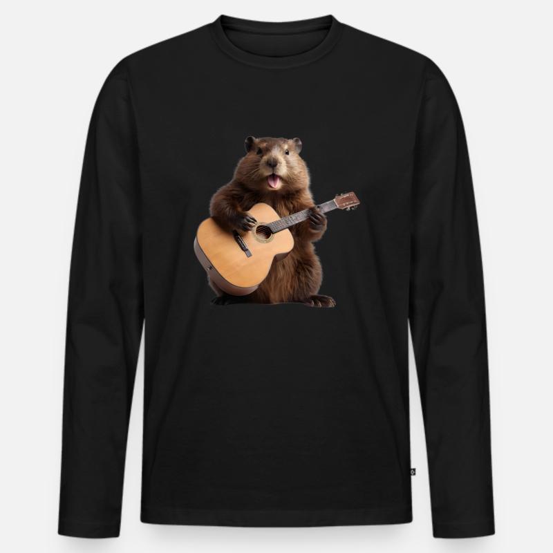 Biber Murmeltier Gitarre - Männer Premium Bio Langarmshirt - Schwarz