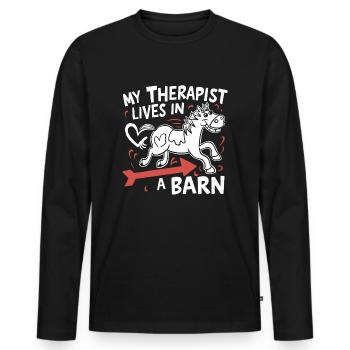 Mein Therapeut lebt im Stall - Männer Premium Bio Langarmshirt - Schwarz - Vorne - Nico (187cm)