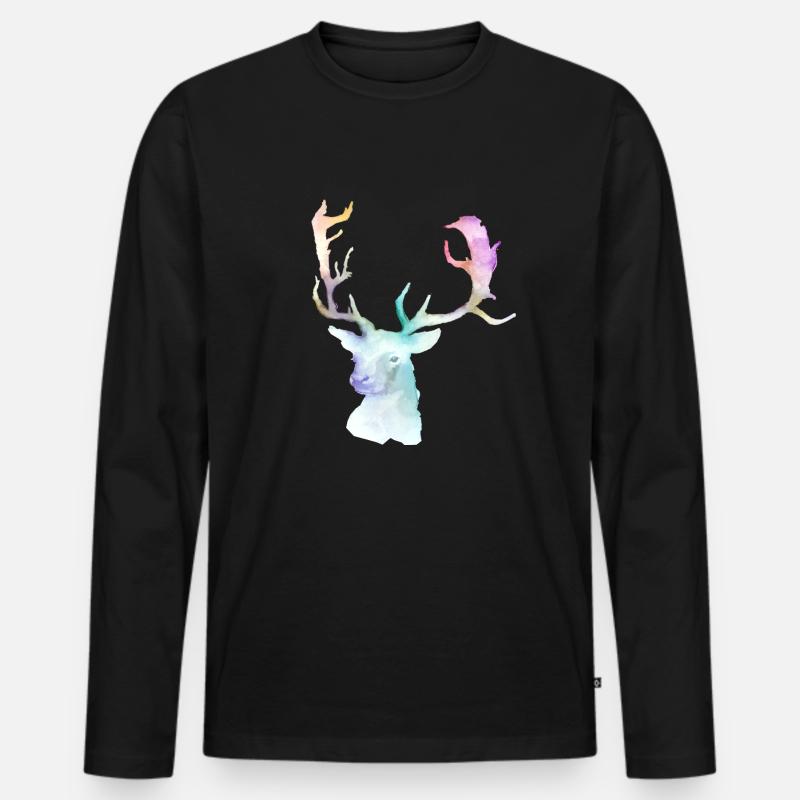 Hirsch - Männer Premium Bio Langarmshirt - Schwarz