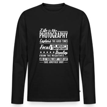 Fotograf, Kamera, Fotogrfieren - Männer Premium Bio Langarmshirt - Schwarz - Vorne - Nico (187cm)