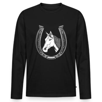 Centre équestre Reiterin Horse avec fer à cheval - T-shirt manches longues Premium bio Homme - noir - Devant - Nico (187cm)