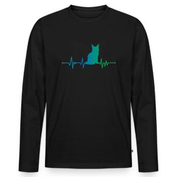 Heartbeat Cat Design - Sweet Sweet Maine Coon - Men's Premium Organic Long Sleeve Shirt - black - Front - Nico (187cm)