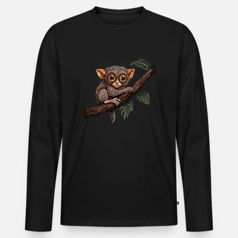 Koboldmaki Baby Affe Primat auf Ast - Männer Premium Bio Langarmshirt - Schwarz