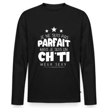 Ch'ti cadeau drôle sexy homme chti chtimi région - T-shirt manches longues Premium bio Homme - noir - Devant - Nico (187cm)
