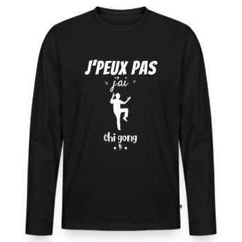 Ich kann kein Chi Gong haben - Männer Premium Bio Langarmshirt - Schwarz - Vorne - Nico (187cm)
