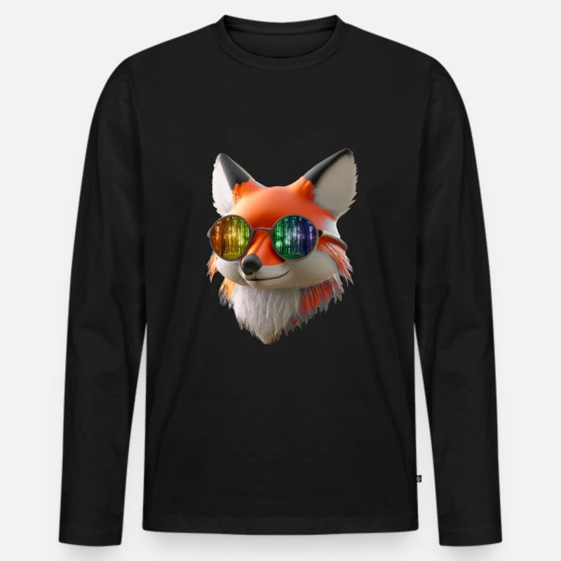Fuchs Kopf mit Sonnenbrille - Männer Premium Bio Langarmshirt - Schwarz