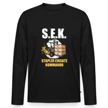 S.E.K Stapler Einsatz Kommando - Männer Premium Bio Langarmshirt - Schwarz - Vorne - Nico (187cm)