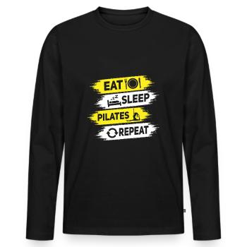 Manger dormir Pilates répéter drôle de dicton - T-shirt manches longues Premium bio Homme - noir - Devant - Nico (187cm)