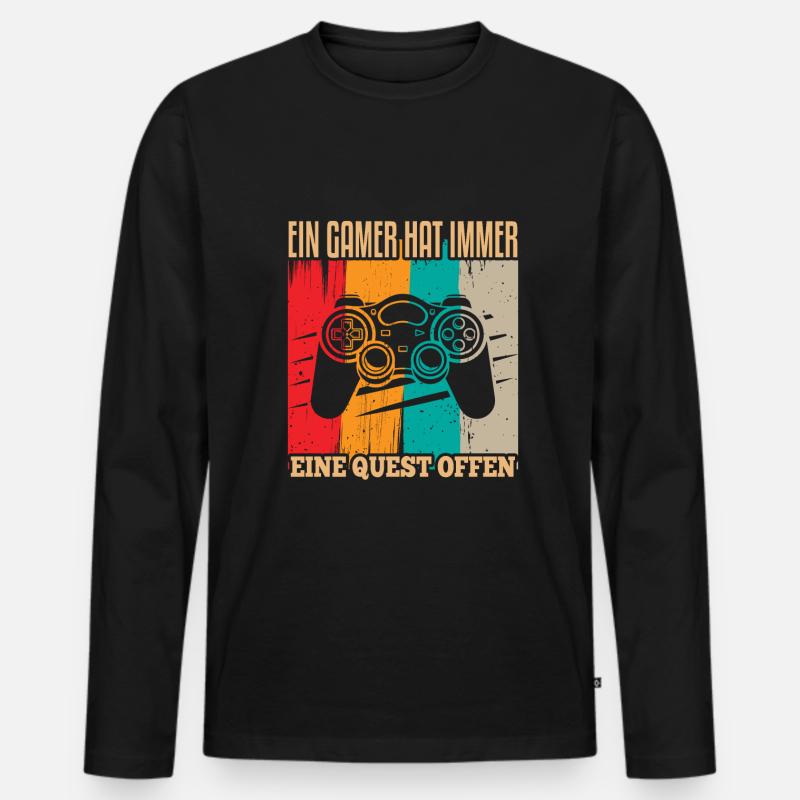 Cooles Gamer Zocker Spruch Design - Männer Premium Bio Langarmshirt - Schwarz