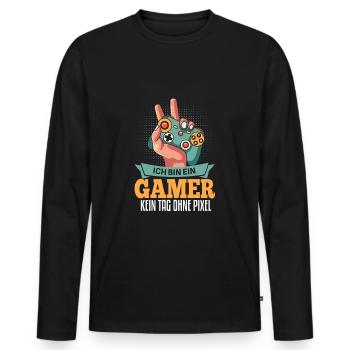 Cooles Gamer Zocker Spruch Design - Männer Premium Bio Langarmshirt - Schwarz - Vorne - Nico (187cm)