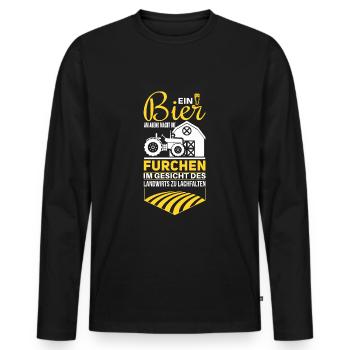 Witziger Landwirt und Bier Spruch - Männer Premium Bio Langarmshirt - Schwarz - Vorne - Nico (187cm)