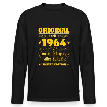 Original born in 1964 60th birthday born in 1964 - Men's Premium Organic Long Sleeve Shirt - black - Front - Nico (187cm)