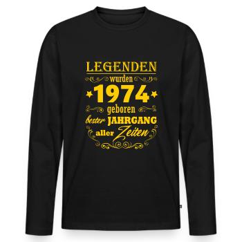Jahrgang 1974 geboren 50.Geburtstag Geschenk Mann - Männer Premium Bio Langarmshirt - Schwarz - Vorne - Nico (187cm)