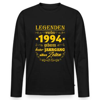 1994 geboren 30.Geburtstag Geschenk 1994 Jahrgang - Männer Premium Bio Langarmshirt - Schwarz - Vorne - Nico (187cm)