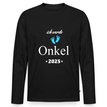 Je serai oncle Annonce de grossesse 2025 - T-shirt manches longues Premium bio Homme - noir - Devant - Nico (187cm)