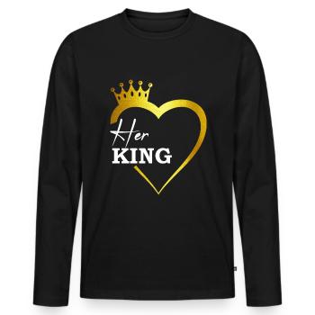 Sa tenue de couple King Gold King Queen - T-shirt manches longues Premium bio Homme - noir - Devant - Nico (187cm)