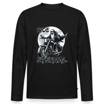 Ride Eternal: Die Quest des Skelett-Bikers - Männer Premium Bio Langarmshirt - Schwarz - Vorne - Nico (187cm)