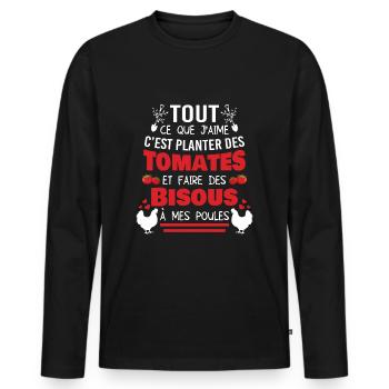 Cadeau Tomate Drôle Jardin Jardinier Humour Poules - T-shirt manches longues Premium bio Homme - noir - Devant - Nico (187cm)