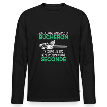 Bûcheron Tronçonneuse Humour Cadeau - T-shirt manches longues Premium bio Homme - noir - Devant - Nico (187cm)