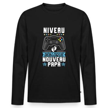 Futur Papa Gamer Annonce Nouvelle Naissance Cadeau - T-shirt manches longues Premium bio Homme - noir - Devant - Nico (187cm)
