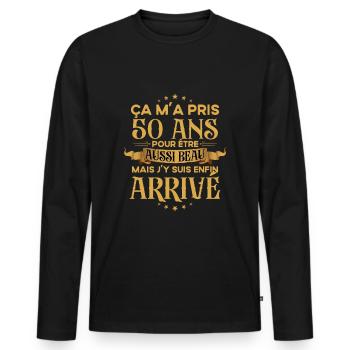 50 ans pour être aussi beau - Cadeau Anniversaire - T-shirt manches longues Premium bio Homme - noir - Devant - Nico (187cm)