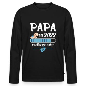 Futur papa 2022 idée cadeau nouvelle naissance - T-shirt manches longues Premium bio Homme - noir - Devant - Nico (187cm)