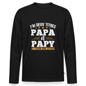 J'ai Deux Titres Papa Et Papy Cadeau Grand Père - T-shirt manches longues Premium bio Homme - noir - Devant - Nico (187cm)
