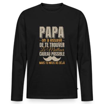 Papa Meilleur Cadeau Fête Des Pères Humour - T-shirt manches longues Premium bio Homme - noir - Devant - Nico (187cm)