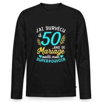50e Anniversaire De Mariage Humour Cadeau - T-shirt manches longues Premium bio Homme - noir - Devant - Nico (187cm)