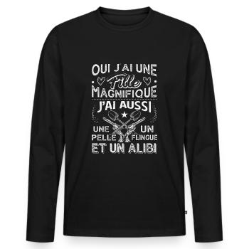 Père Oui J'ai Une Fille Magnifique Papa Et Fille - T-shirt manches longues Premium bio Homme - noir - Devant - Nico (187cm)