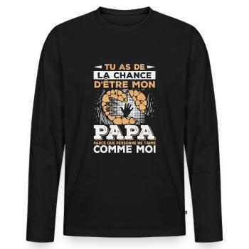 Papa Chanceux Cadeau Fête Des Pères Humour - T-shirt manches longues Premium bio Homme - noir - Devant - Nico (187cm)