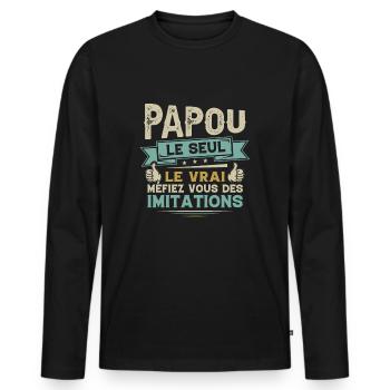 Papou Le Seul Le Vrai Cadeau Fête Des Pères - T-shirt manches longues Premium bio Homme - noir - Devant - Nico (187cm)