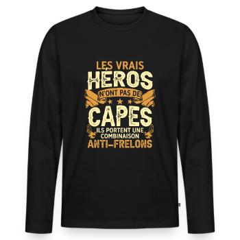 Exterminateur De Frelons Cadeau Humour - T-shirt manches longues Premium bio Homme - noir - Devant - Nico (187cm)