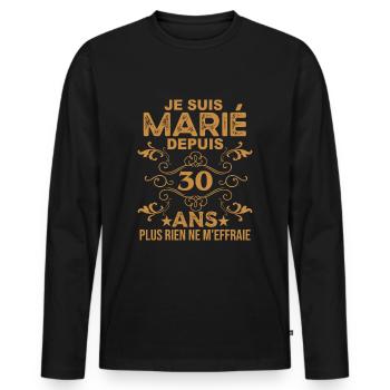 Cadeau Anniversaire De Mariage 30 Ans Mari Homme - T-shirt manches longues Premium bio Homme - noir - Devant - Nico (187cm)