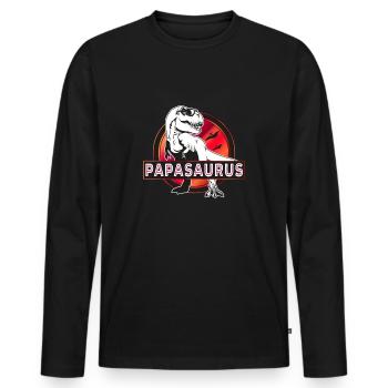Papasaurus - Papa T Rex Dinosaure Cadeau - T-shirt manches longues Premium bio Homme - noir - Devant - Nico (187cm)