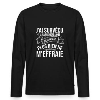 1 An De Mariage Humour Cadeau Anniversaire - T-shirt manches longues Premium bio Homme - noir - Devant - Nico (187cm)