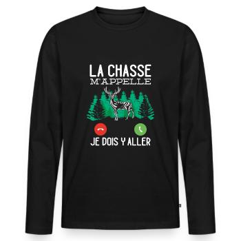 Chasseur Idée Cadeau Original La Chasse M'appelle - T-shirt manches longues Premium bio Homme - noir - Devant - Nico (187cm)