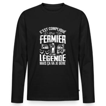 Fermier De Légende Humour Agriculture Cadeau - T-shirt manches longues Premium bio Homme - noir - Devant - Nico (187cm)