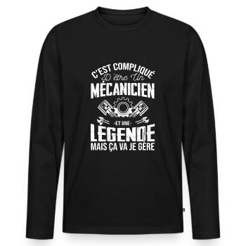 Mécanicien De Légende Humour Mécanique Automobile - T-shirt manches longues Premium bio Homme - noir - Devant - Nico (187cm)