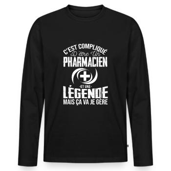 Pharmacie De Légende Humour Pharmacien Cadeau - T-shirt manches longues Premium bio Homme - noir - Devant - Nico (187cm)