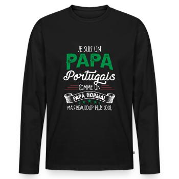 Papa Portugais Humour Cadeau De Noël Personnalisé - T-shirt manches longues Premium bio Homme - noir - Devant - Nico (187cm)