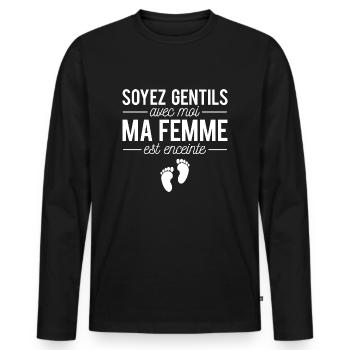 Ma femme est enceinte humour futur papa annonce - T-shirt manches longues Premium bio Homme - noir - Devant - Nico (187cm)