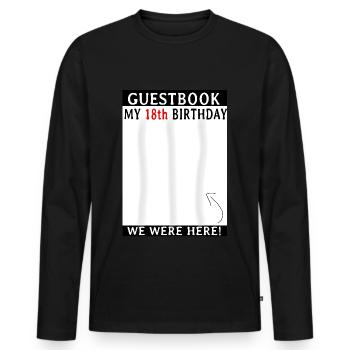Livre d’or pour les 18 ans à porter - T-shirt manches longues Premium bio Homme - noir - Devant - Nico (187cm)