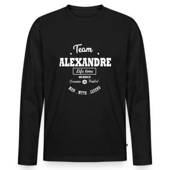 Prénom ALEXANDRE TEAM cadeau personnalisé - T-shirt manches longues Premium bio Homme - noir - Devant - Nico (187cm)