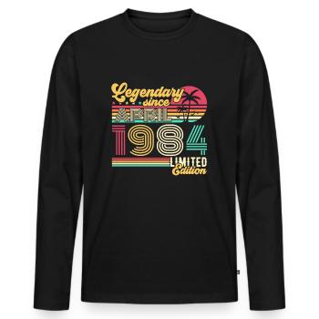 April 1984 Legendary Vintage Birthday Gift - Men's Premium Organic Long Sleeve Shirt - black - Front - Nico (187cm)