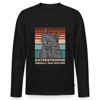 Graue Katze Katastrophe überall Idioten Lustig - Männer Premium Bio Langarmshirt - Schwarz - Vorne - Nico (187cm)