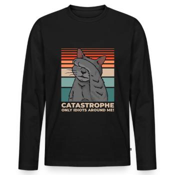 Cat Disaster Everywhere Idiots Drôle - T-shirt manches longues Premium bio Homme - noir - Devant - Nico (187cm)